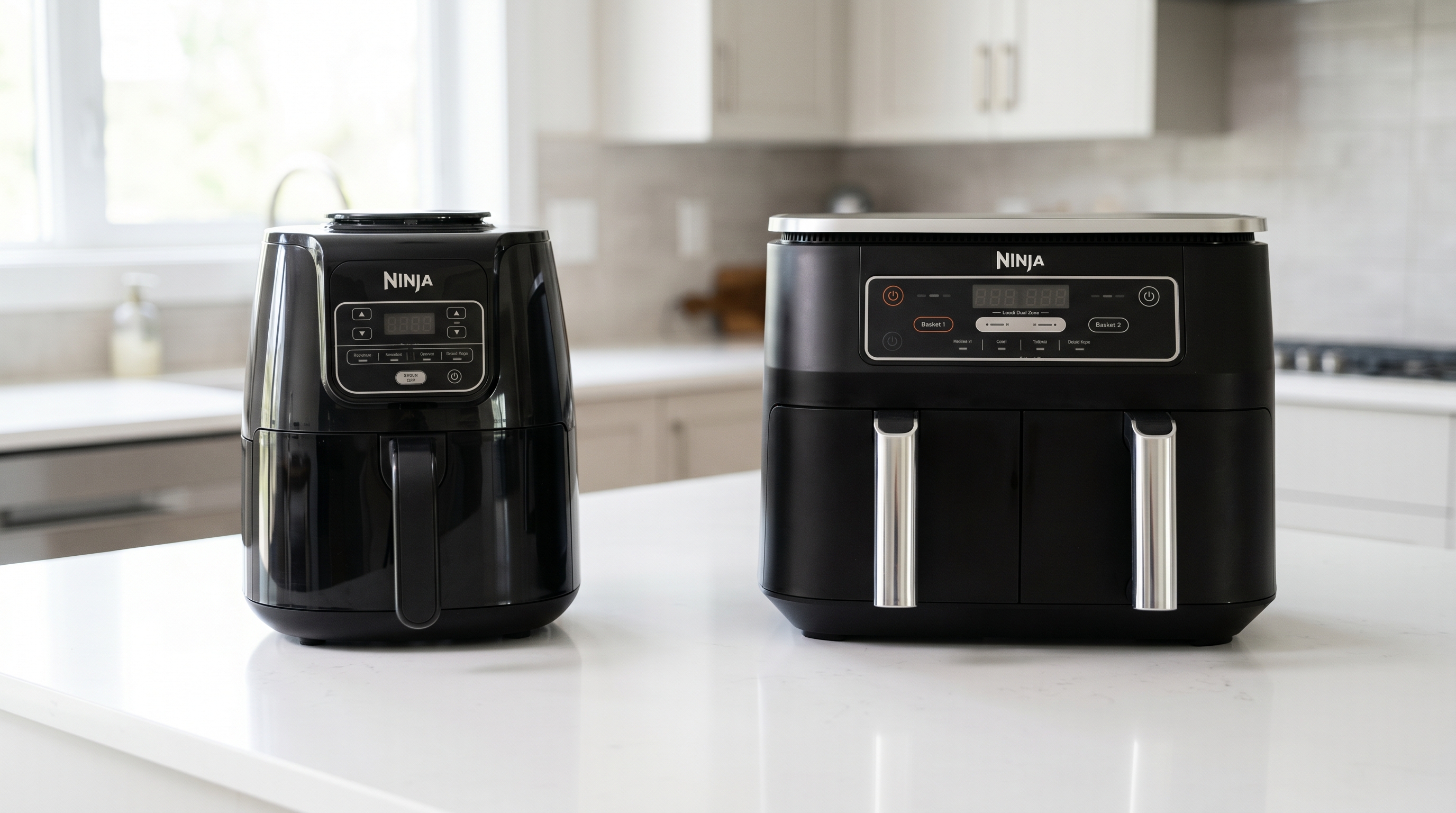 confronto friggitrice ad aria doppio cestello e singola affiancate